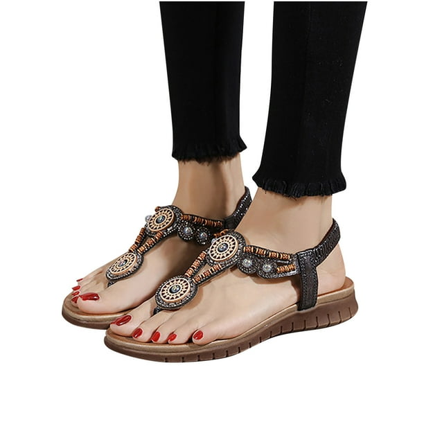 Sandalias de verano para mujer, sandalias planas sin cordones, zapatos romanos de cristal, sandalias informales con punta abierta Wmkox8yii nm7669