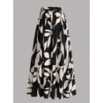 thumbnail image 3 of Womens Black And Cream Leaf Print High Waist A-Line Maxi Skirt, Flowing Summer Holiday Skirt, 3 of 8