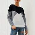 thumbnail image 2 of Long Sleeve Shirts for Women Fall Fashion Clothes Color Block Patchwork Casual Sweatshirts Crewneck Pullover Blouse, 2 of 7