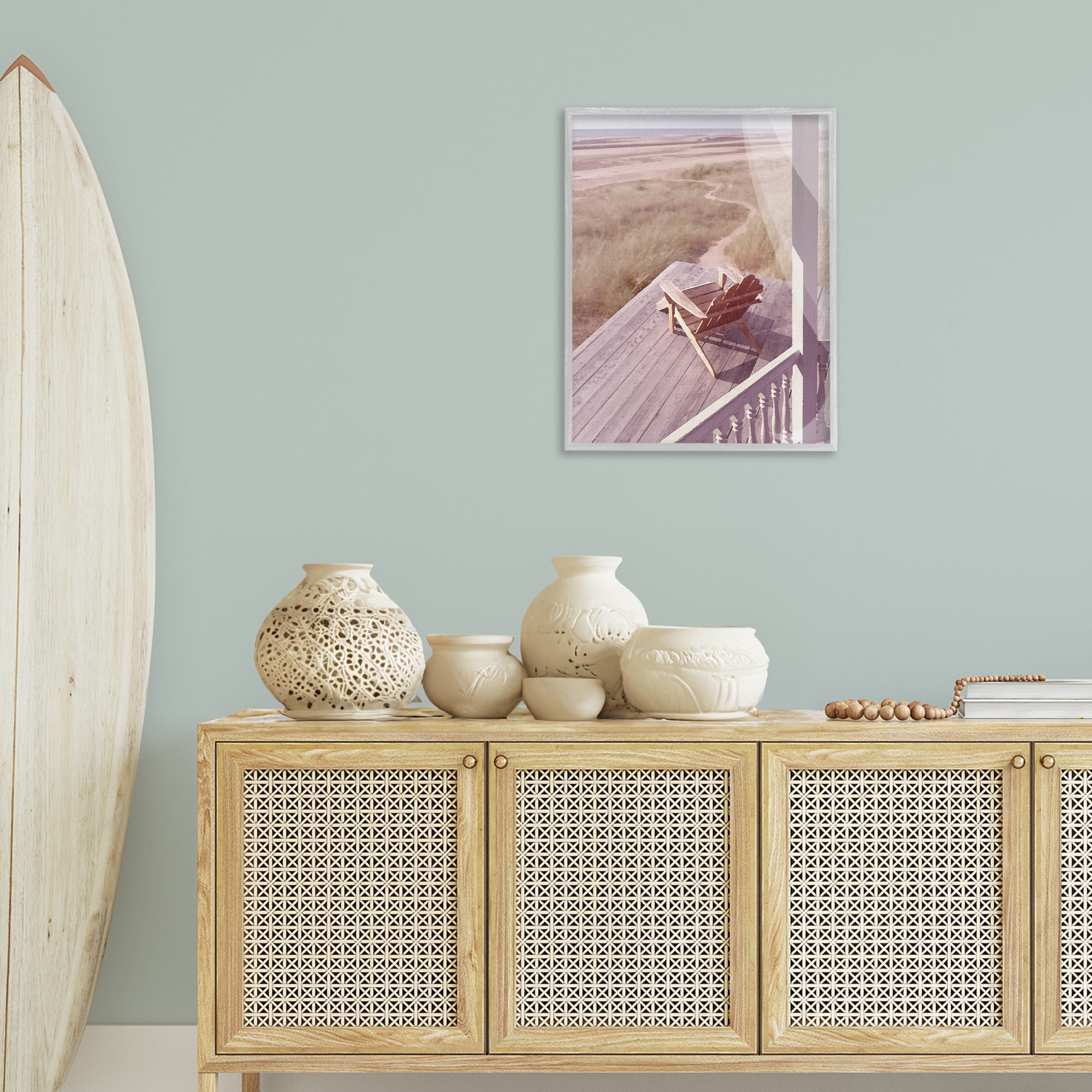 Stupell Industries Hamptons Beach Porch Landscape Painting Gray Framed Art Print Wall Art, 24 x 30