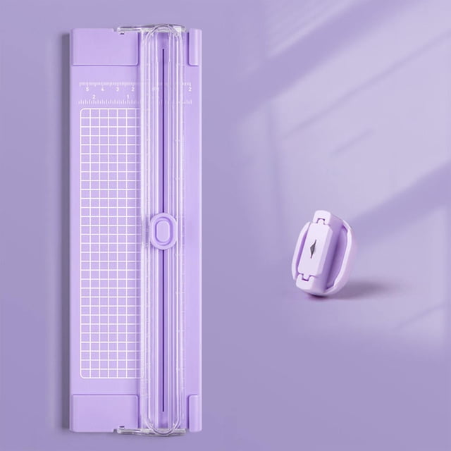 A4 Paper Cutter Mini Non Slip Photo Trimmer Lightweight Hand Tool with Ruler for Office DIY Crafts Stationery Paper Photo Cutting Craft Projects,Paper Trimmer,Purple,Trimmerx1+Bladex1