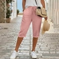 thumbnail image 6 of CBASIHI Womens Capris with Pockets- Elastic Waist Breathable Drawstring Summer Casual Straight Leg Beach Pants Pink Size 2XL, 6 of 9