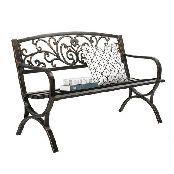 Zimtown  50'' Outdoor Bench Patio Park Bench, Iron Garden Bench, Bronze