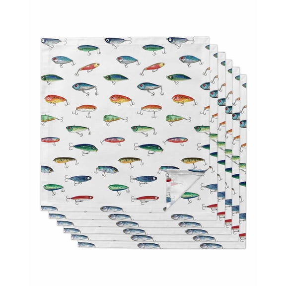 Colorful Fish Cloth Napkins Set of 6 Reusable Dinner Napkins, Watercolor Cartoon Fishing Cocktail Napkin Washable Table Napkins for Wedding/Holiday Party/Baby Shower 20"x20"