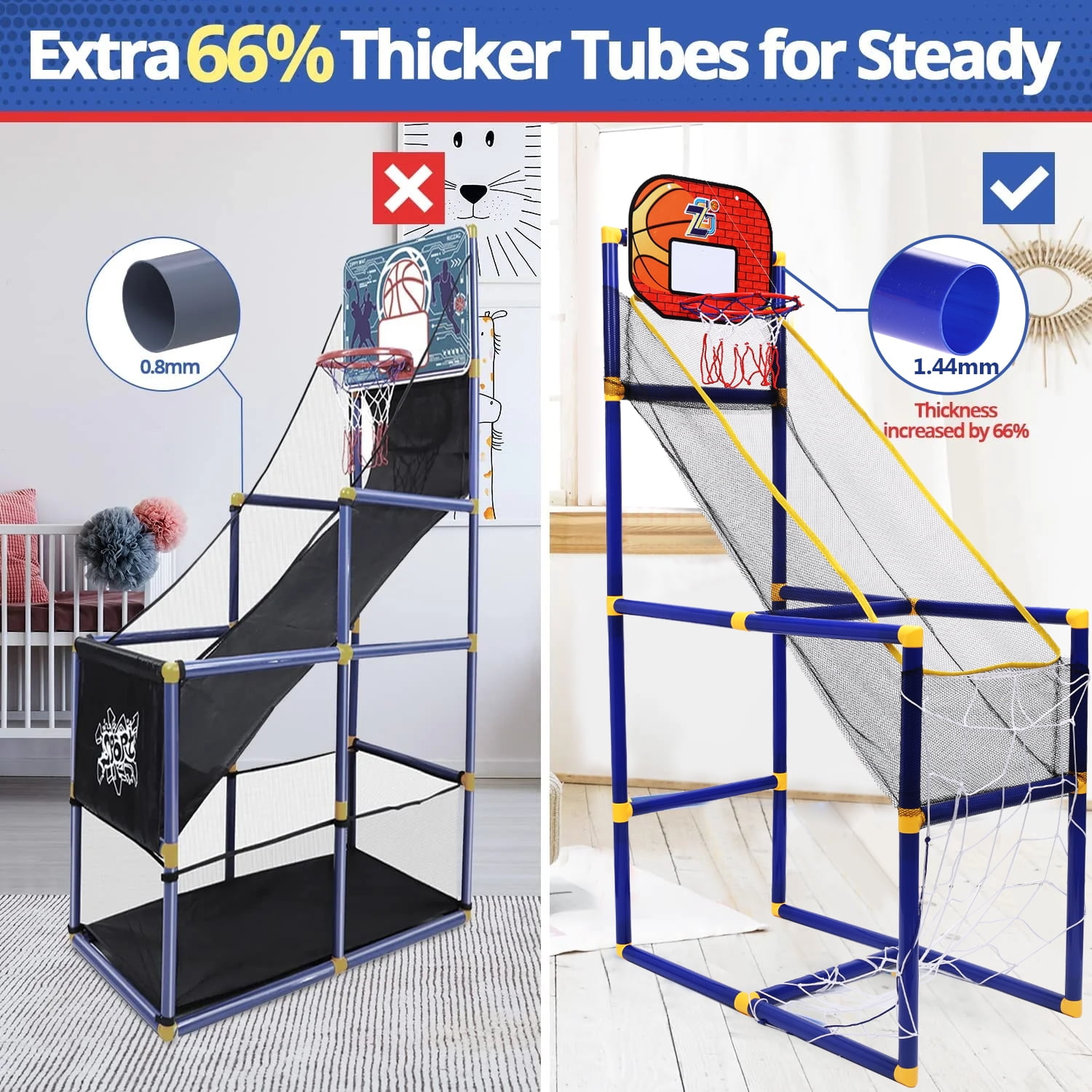 Gemeer Kids Basketball Hoop Arcade Game, 2 in 1 Sports Indoor Outdoor Basketball, Kid Sport Toys with 4 Balls & Inflatable Balls Pump, for Boys and Girls
