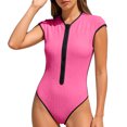 thumbnail image 2 of PNTUTB 2026 Swimwear for Women Surfing Swimsuit Casual Solid-Color Short-Sleeve Slimming Zipper-Front Figure-Flattering One-Piece Swimsuit, 2 of 7