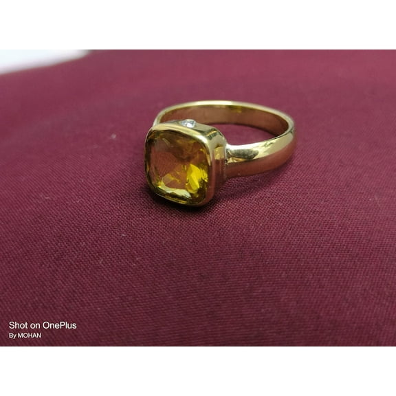 925 Sterling Silver Gold Plated Natural Certified Yellow Sapphire/Pukhraj 5 Carat Astrology Ring For Men & Women