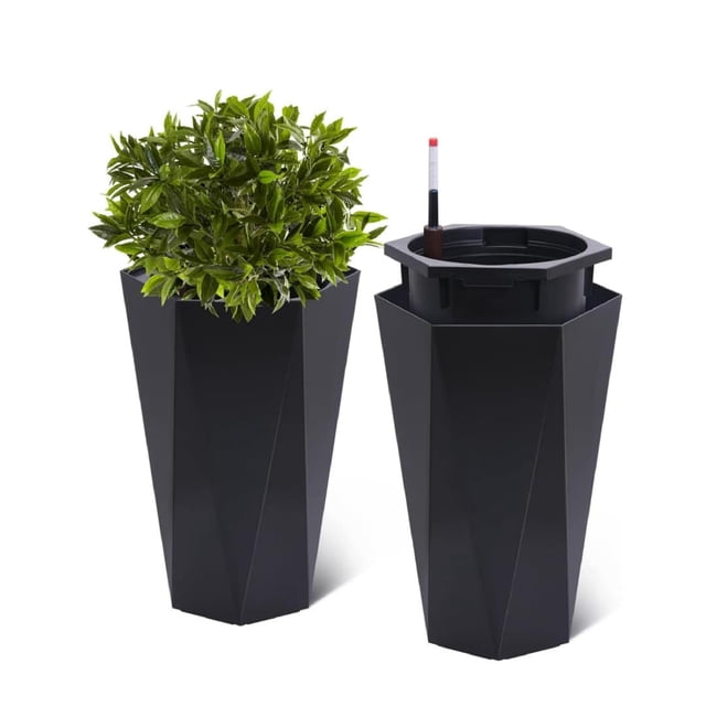 Bingirl Tall Diamond Planters Set of 2 Distinctive Shape Design Water Level Window Smooth Rolling Wheels Versatile Placement for Patio Porch Living Room Home Office