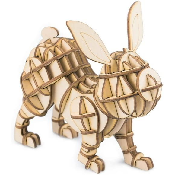 Build Your Own 3D Wooden Assembly Puzzle Wood Craft Kit Rabbit Model, Gifts for Kids and Adults