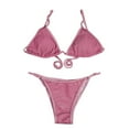 thumbnail image 4 of SMihono Clearance Women's Sexy Pink Glitter Triangle Adjustable Straps Push-Up Padded Bikini Set Triangle Brazilian Swimsuit Two-Piece Bathing Suits Hot Pink 4, 4 of 4