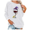 thumbnail image 2 of Women Halloween Tops Wine Glass Print Top Halloween Witch T-Shirt Broom Witch Top Letter Print Shirts Spider Web Graphic T-shirt Breakfast Letter Print Top, 2 of 6