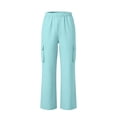 thumbnail image 2 of WERYOUNG Girls Pants Solid Color Wide Leg Cargo Sweatpants High Waist Elastic Drawstring Pocket Casual Street Trousers For Toddler Big Kids Soft Bottoms 5-6 Years, 2 of 2