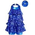 thumbnail image 2 of iiniim Kids Girls Modern Jazz Latin Dance Halter Shiny Sequins Sleeveless Leotard with Mental Elastic Hair Tie Royal Blue 12, 2 of 6