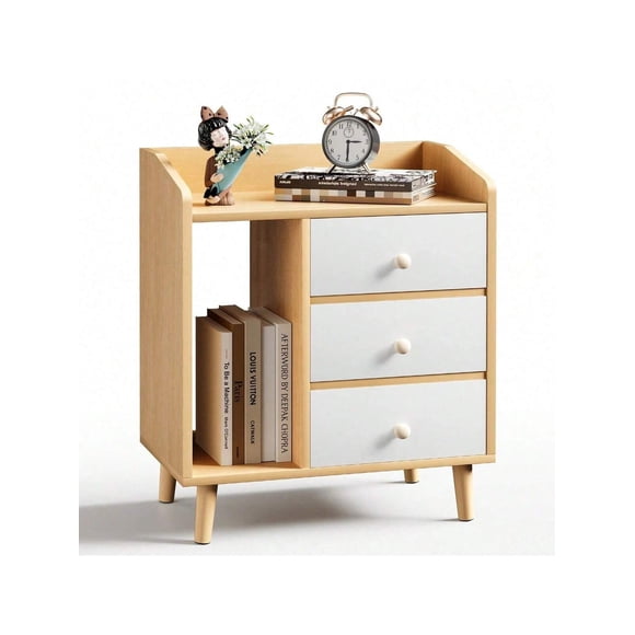 Mesita de Noche Multifuncional Muebles con 3 Cajones y Estante de Almacenamiento, Mesa Auxiliar, Gabinete de Noche para Dormitorios, Sofás, Camas, Oficinas