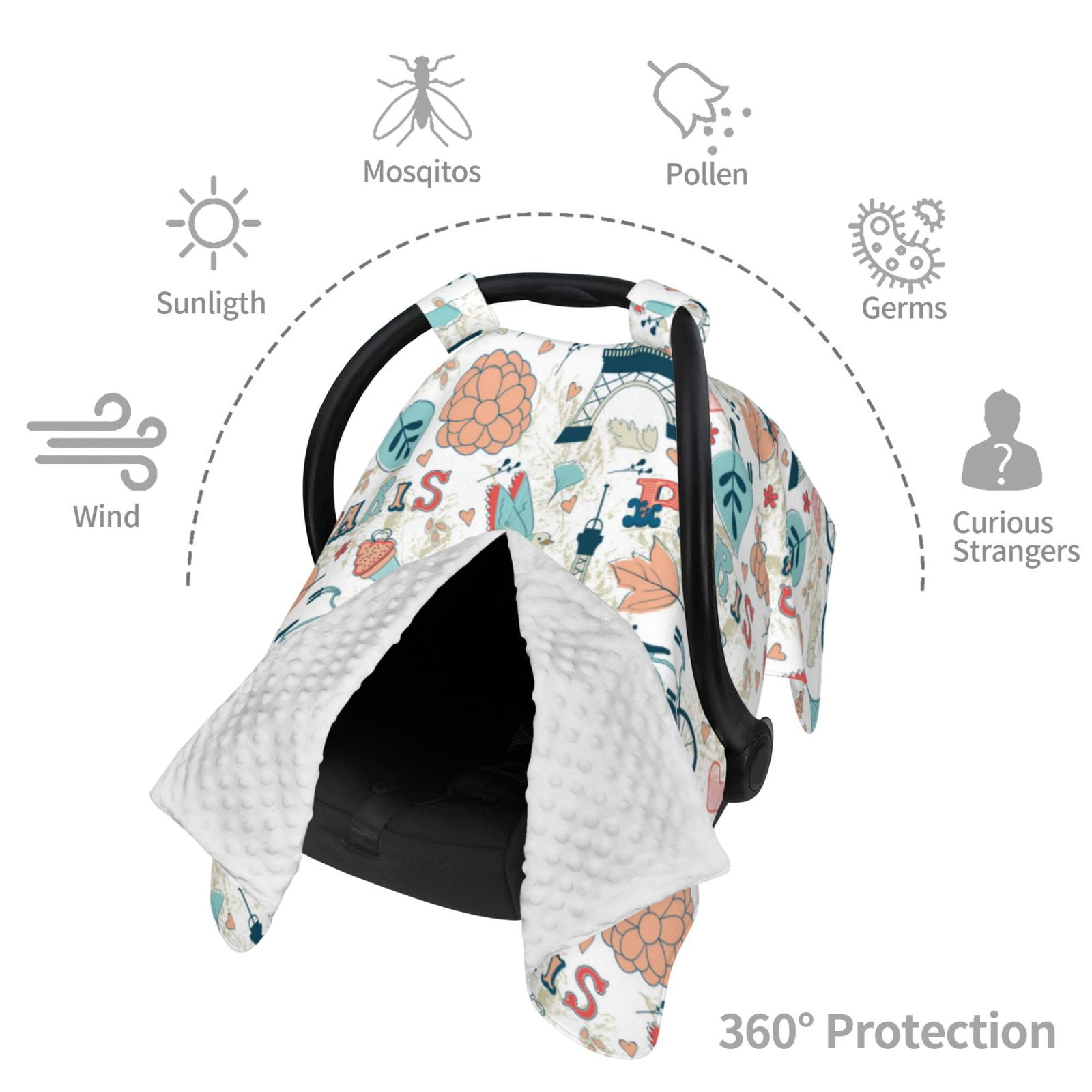 Car Seat Cover Baby - Eiffel tower Breathable Infant Car Seat Cover for Baby Carseat, Lightweight Comfort Baby Essentials Must Haves Newborn Stuff for Girl Boy