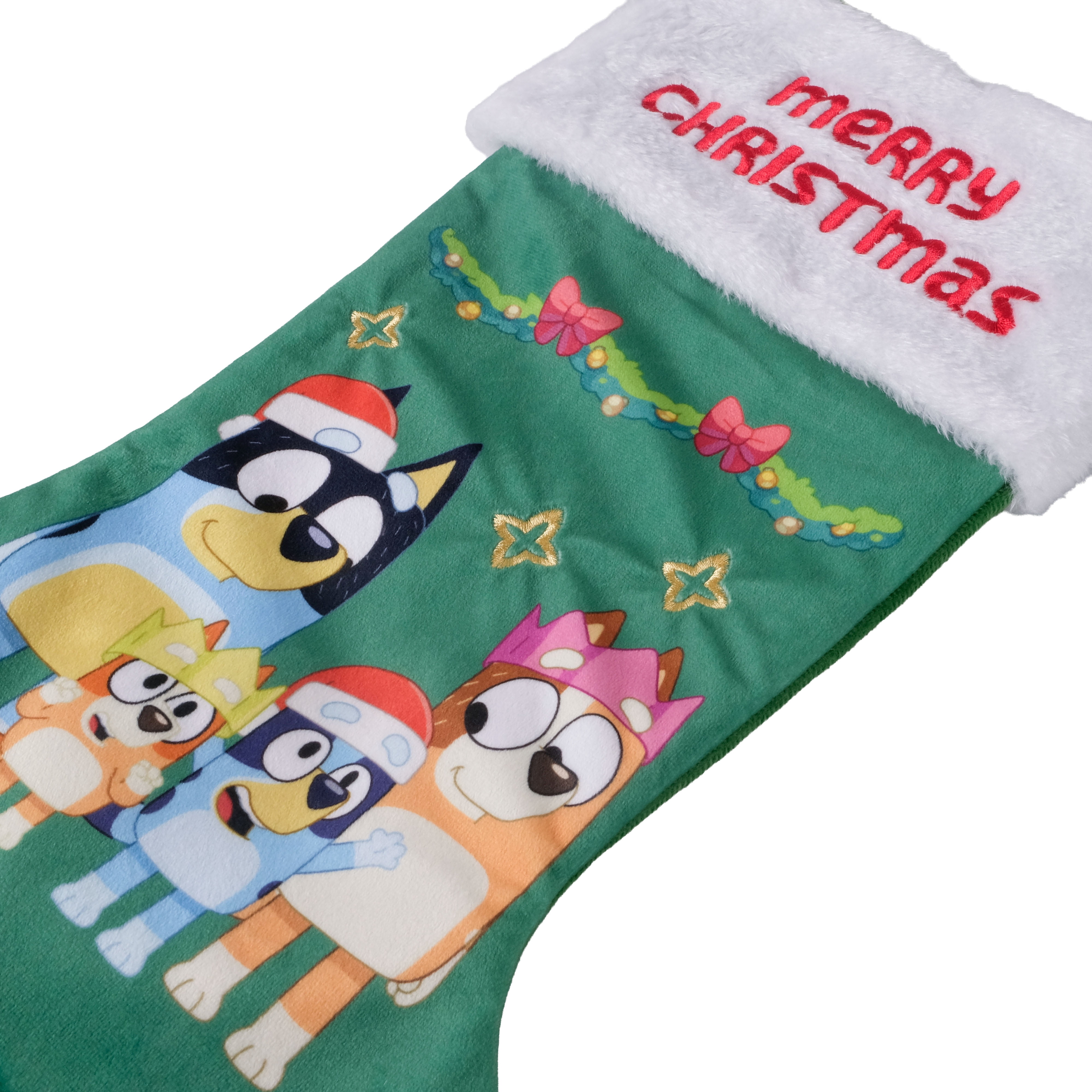 Bluey 20 inch Velvet Christmas Stocking with Embroidered Merry Christmas Design for Holiday Decoration