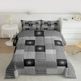 thumbnail image 2 of jejeloiu Vintage Patchwork Checkered Queen Comforter Set,Gray Geometric Flower Bedding Sets,Rhombus Circle Dot Bedding Comforter Set For Kids,Ultra Soft Home Decor Reversible,3-Piece, 2 of 8