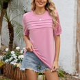 thumbnail image 6 of Stylish Olyvenn Womens Hollow Lace Short Sleeve Tops Dressy Casual Pleated Tee Shirts Lightweight Summer Loose Crewneck Tunic Blouse Pink XXL, 6 of 7