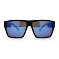 thumbnail image 2 of Mens Flat Top Sport Rectangle Horn Rim Sunglasses Matte Black Blue Mirror, 2 of 4