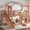 Natural + MDF + Pine + Plywood + Twin, variant on Full Size House Loft Bed with Slide, Bookshelves and Built-in Wardrobe, Wood Loft Bed Frame with Round Window and Arched Door, Beige