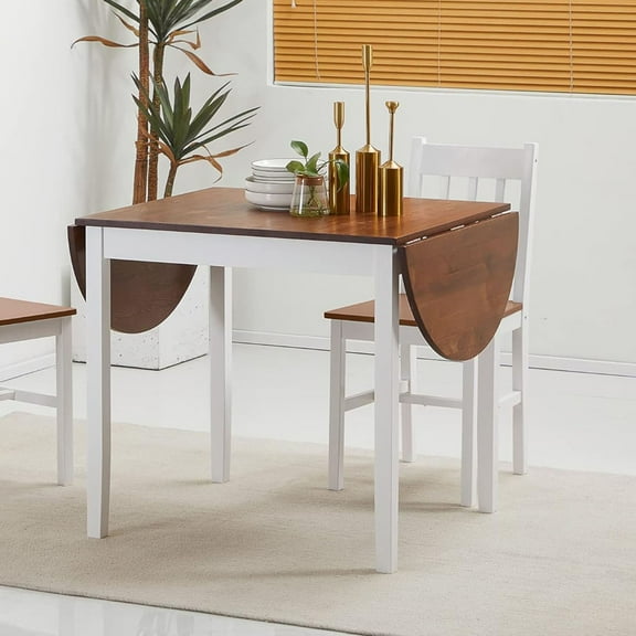 S-HOME Space-Saving Brown Solid Wood Folding Dining Table for Small Spaces, Expandable Oval Kitchen Desk