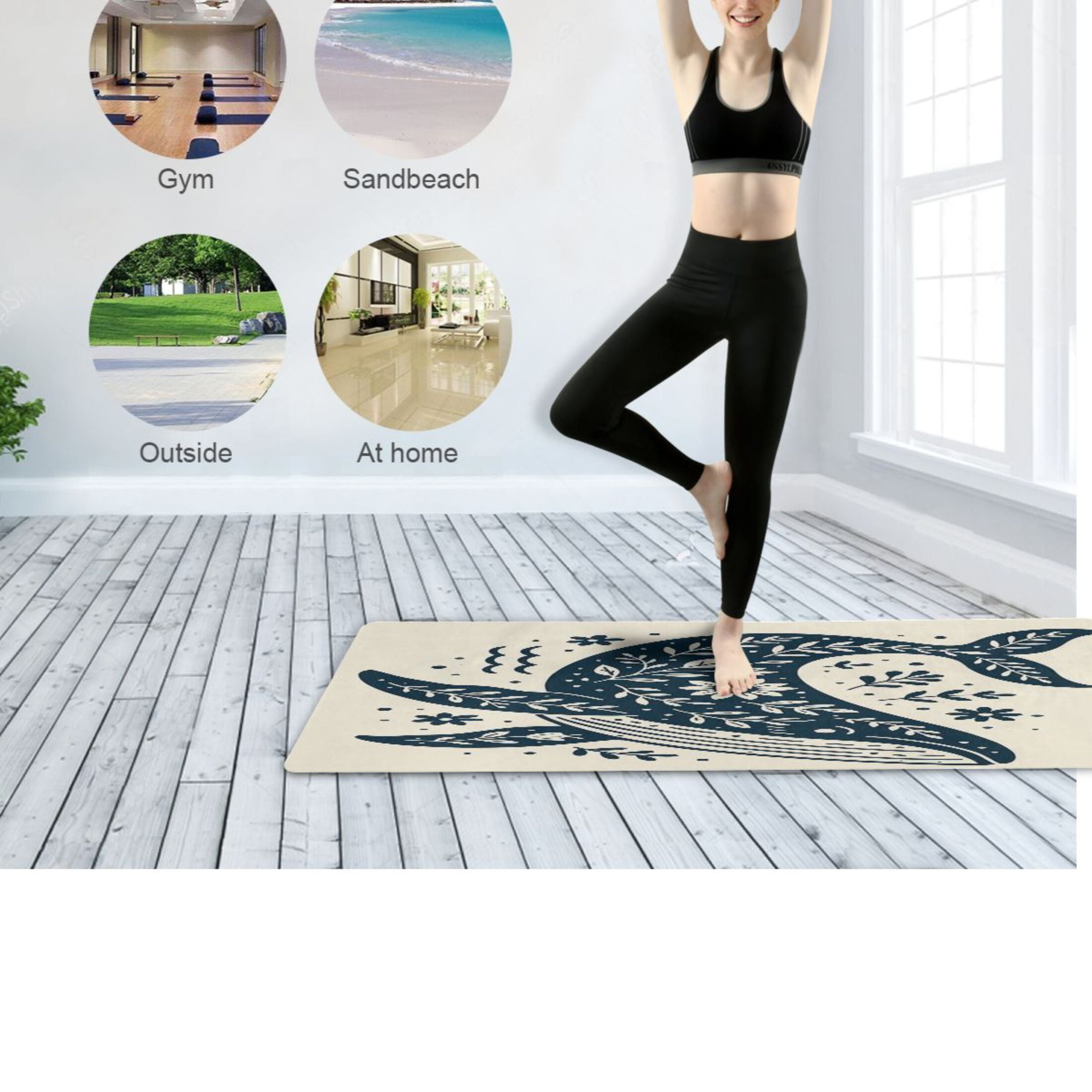 BZSMCE Yoga Mat Women Fitness Mat Whale in Floral Harmony Pattern