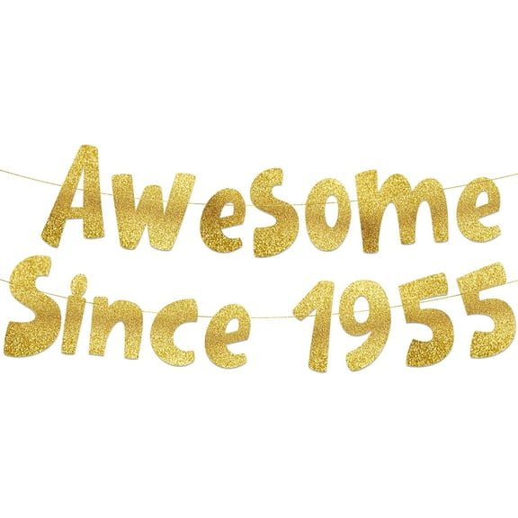 Awesome Since 1955 Gold Glitter Banner - 70th Birthday and Anniversary Party Decorations