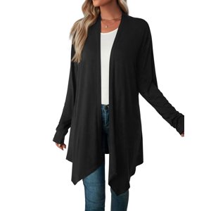 Mengpipi Women's Long Sleeve Cardigan Sweater With Irregular Hem