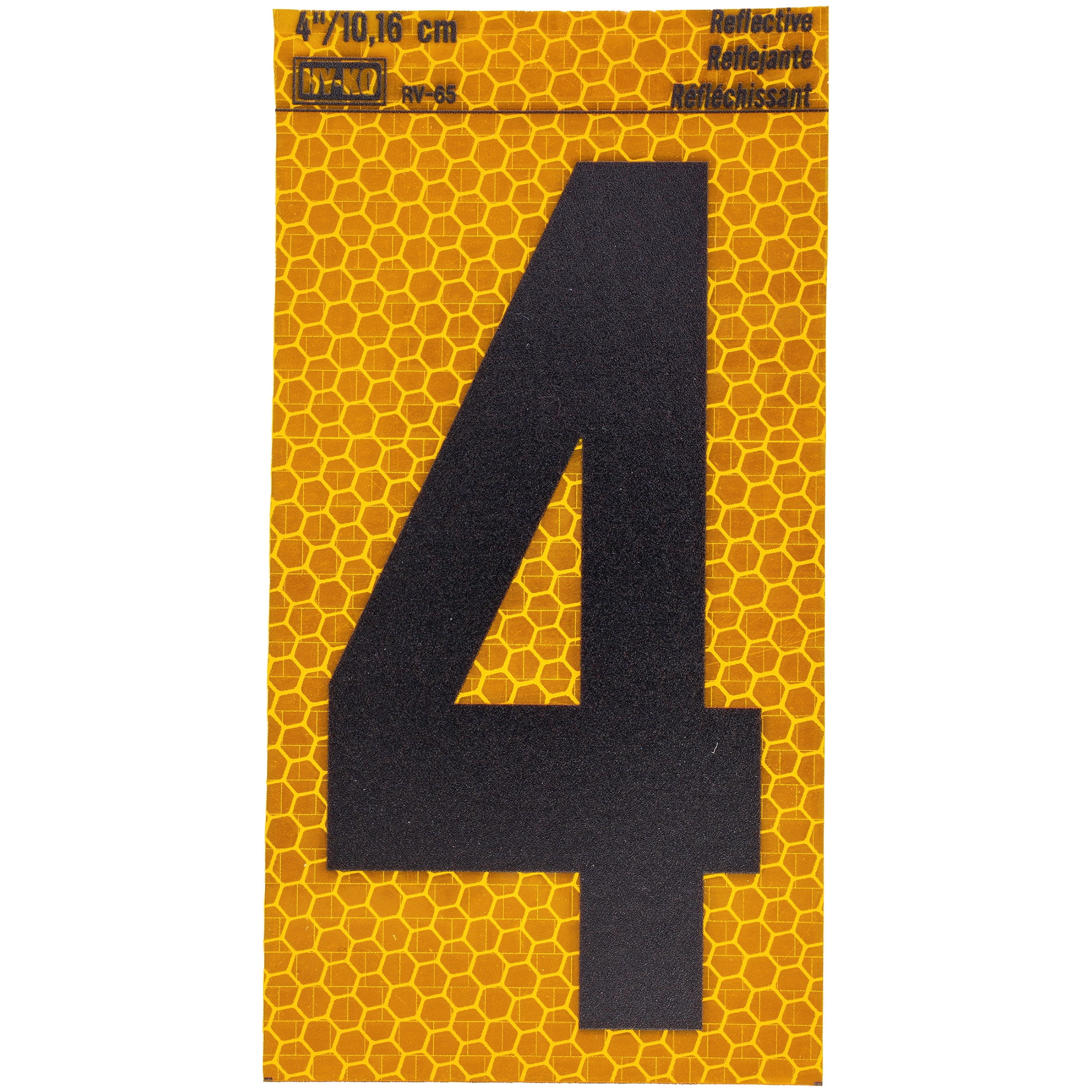 (2 pack) HY-KO 4" Yellow Self-Adhesive Reflective Number 4