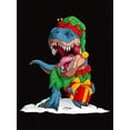 thumbnail image 4 of 1 Pce T-Shirt Imprimé Dinosaure de Noël pour Femmes, Col Rond Décontracté Manches Courtes, Tissu Polyester Extensible, Tee-Shirt Graphique de Vacances à la Mode pour Toutes les Saisons, 4 of 8