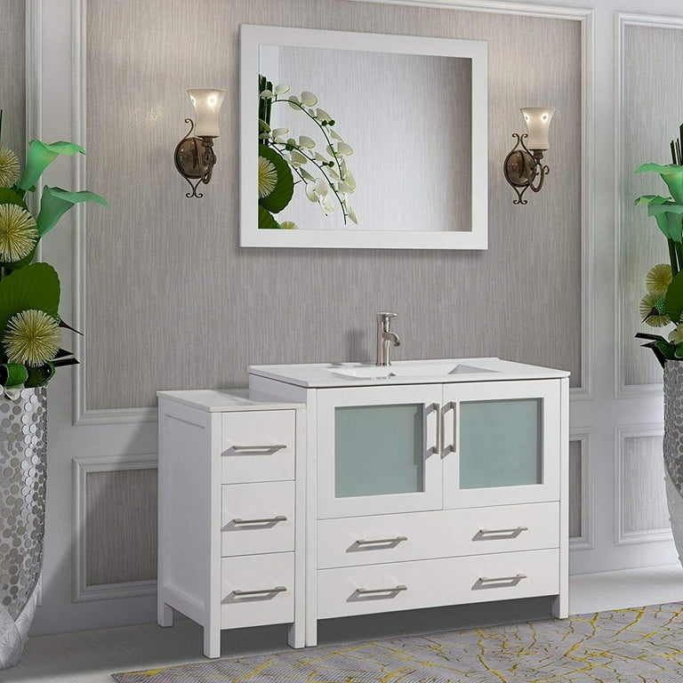 Vanity Art VA3036-96G Grey 96 Double Sink Bathroom Vanity Set with Ceramic Vanity Top