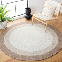 SAFAVIEH Braided Nazca Geometric Reversible Area Rug, Beige/Ivory, 5' x 5' Round