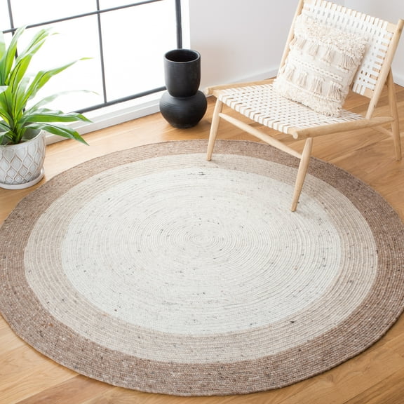 SAFAVIEH Braided Nazca Geometric Reversible Area Rug, Beige/Ivory, 5' x 5' Round