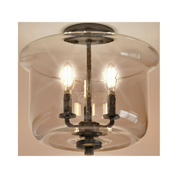 Luxury French Country Indoor Ceiling Light, 11.875''H x 13.75''W, with English Country Style Elements, Colonial Design, Midnight Black Finish and Clear Seeded, UHP3731