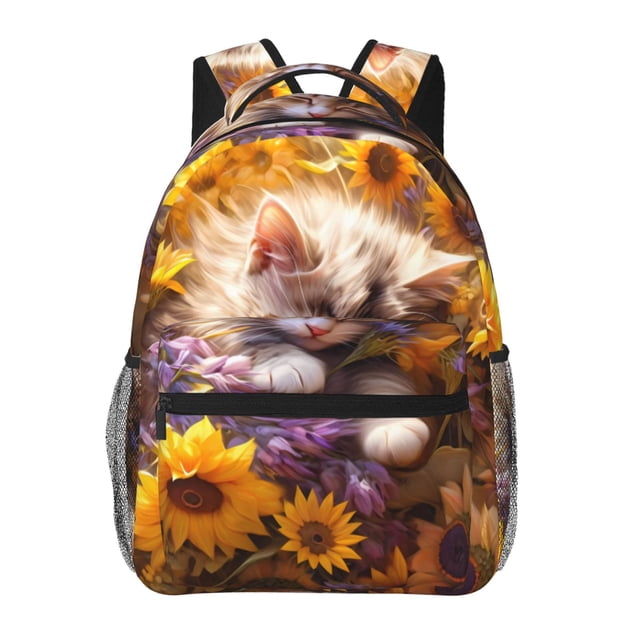 Easygdp Cute Cat Sunflower Mochila Ergonómica Versátil para Laptop - Múltiples Bolsillos, Correas Ajustables, Unisex para Escuela, Viajes y Actividades al Aire Libre-One Size