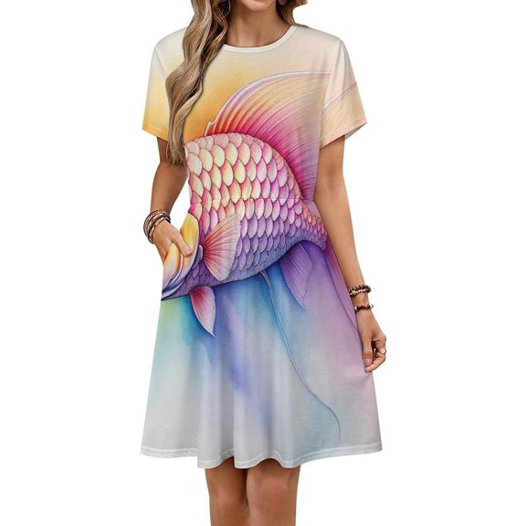 Koi Fish Red Women's Dress Short Sleeve Summer Sundress Summer Women Clothes