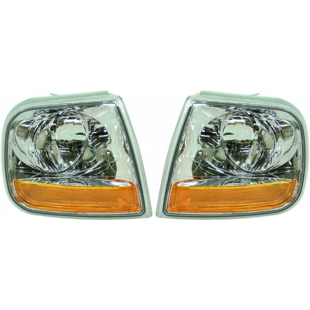 Make Auto Parts Manufacturing Set of 2 Driver Left & Passenger Right Side Corner Lights Clear Amber Lens For Ford F150 2001 2002 2003 FO2520170 FO2521170 