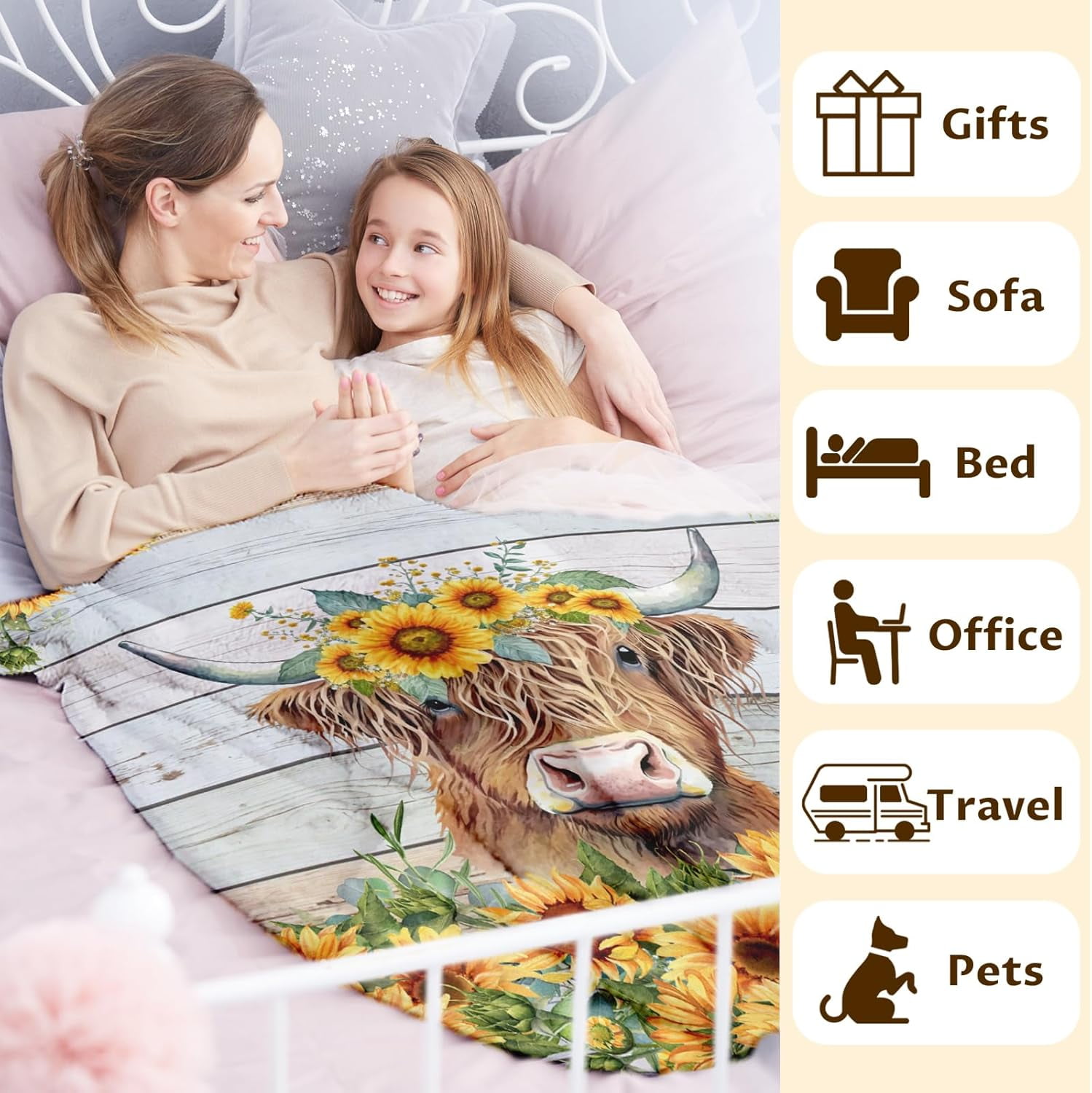 Highland Cow Blanket Cute Cow Throw Blanket Gift for Women Girls Highland Cow Lovers 50x40 Inches Soft Fuzzy Flannel Sunflower Blankets for Crib Couch Sofa Travel