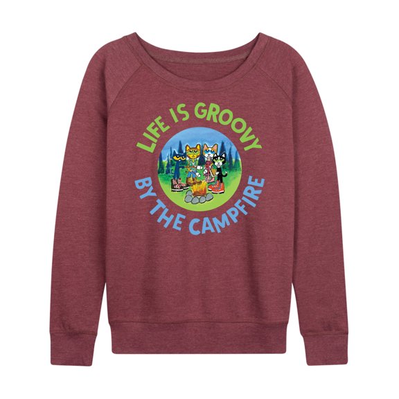 Pete The Cat - Life Is Groovy By The Campfire - Women's Lightweight French Terry Long Sleeve Shirt