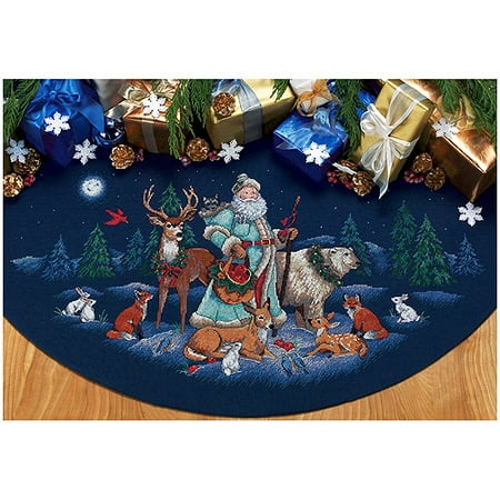 Woodland Santa Tree Skirt Counted Cross-Stitch Kit, 45" Round