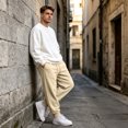 thumbnail image 4 of Resicozy Sweatpants for Men Lightweight Cotton Cuffed Jogger Sweatpant Casual Drawstring Elastic Waist Pant with Pocket Beige M, 4 of 8