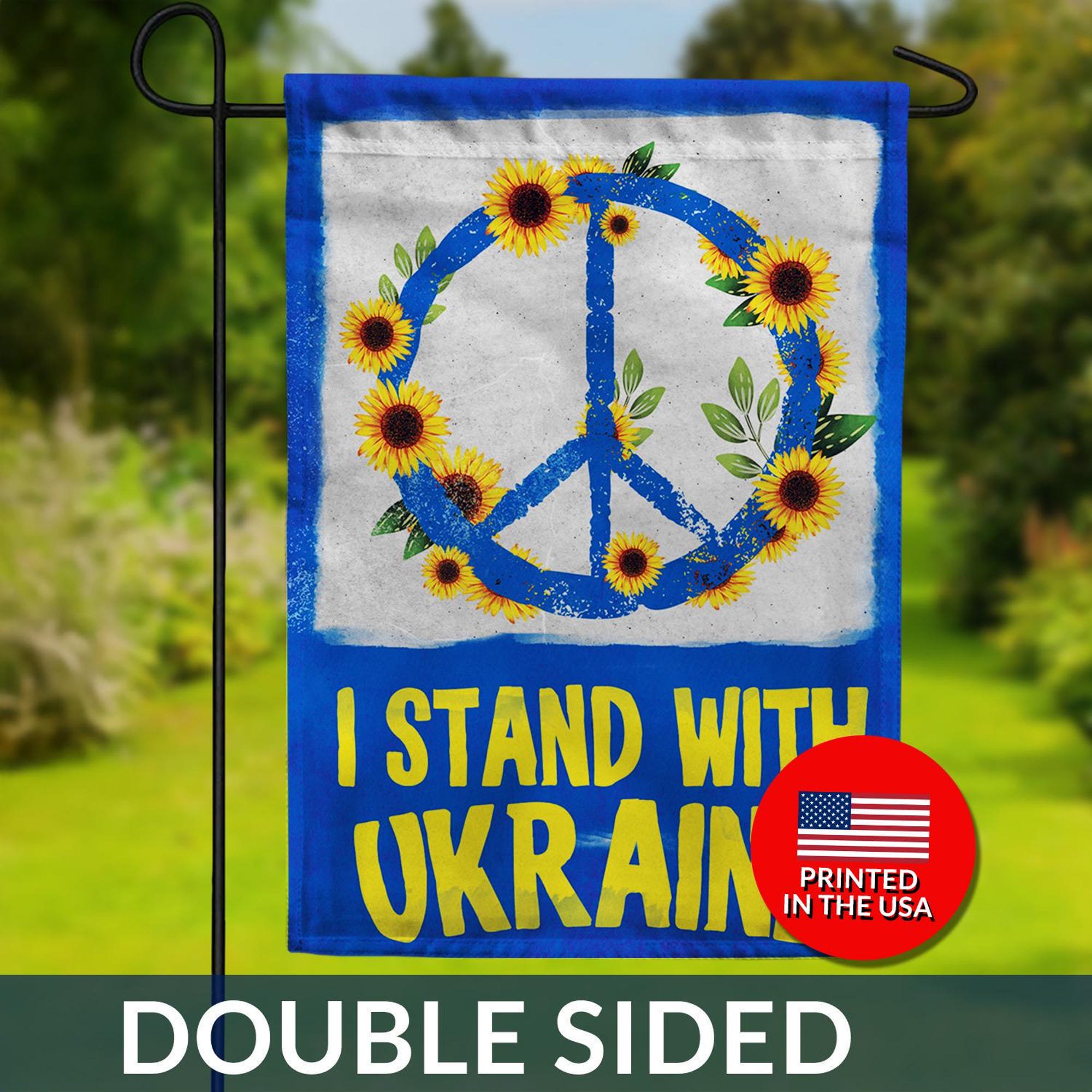 Support Ukraine Garden Flag Sunflower Peace Sign DoubleSided 1