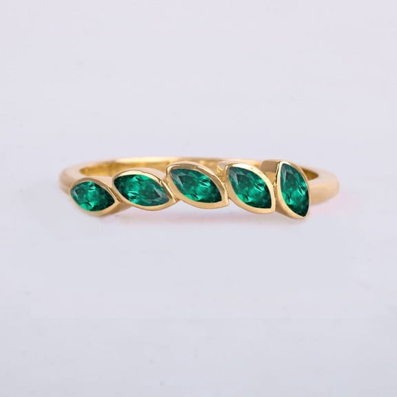 Green Emerald Marquise Cut Gemstone Ring, Channel Ring, Bazel Set Stacking Band Ring, 925 Starling Silver Matching Birdal Wedding Handmade Ring, Anniversary Gift For Ring,