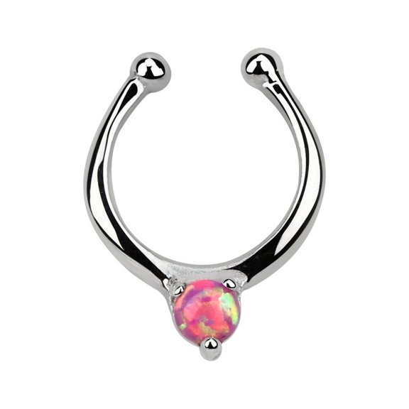 iJewelry2 Pink Simulated Opal Faux Clicker Illusion Septum Nose Ring in Sterling Silver 18g