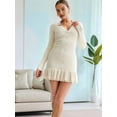 thumbnail image 5 of Women'S Long Sleeve Ruffle Hem Knit Sweater Dress Collared Back Tie Knot Cut Out Mini Bodycon Dress White XL, 5 of 8