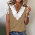 thumbnail image 2 of Womens Summer Tops Casual V Neck T Shirts Cute Lace Crochet Short Sleeve Shirts Loose Fit Lightweight Ladies Blouse, 2 of 5
