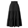thumbnail image 2 of Women Black Solid Layered Pleated Skirt with Elastic Waistband, Flowy Casual Vacation Skirt, Comfortable High-Drape Bottom Garment for Spring Outdoor Trips, Sightseeing and Daily Leisure Styling, 2 of 7