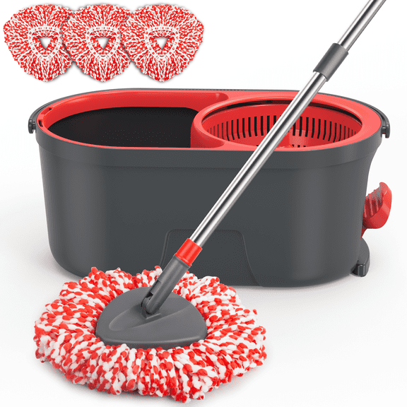 SUGARDAY Spin Mop and Bucket Set with Foot Pedal Wringer, 3 Reusable Microfiber Pads