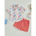 thumbnail image 3 of Aojekbee Independence Day Kids Boys Clothes Letter Stars Car Print Turn-Down Collar Short Sleeve Shirts Solid Color Shorts 2Pcs Suit, 3 of 10