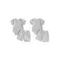 thumbnail image 2 of BemeyourBBs Newborn Baby Boys Summer Clothes Infant Boys 2 Pieces Outfit Waffle Knit Short Sleeve Solid Color Romper and Drawstring Shorts Set, 2 of 9